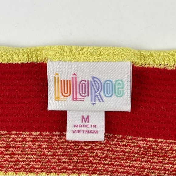 Lularoe Tshirt Womens Medium Yellow Red Striped Short Sleeve - Picture 2 of 8
